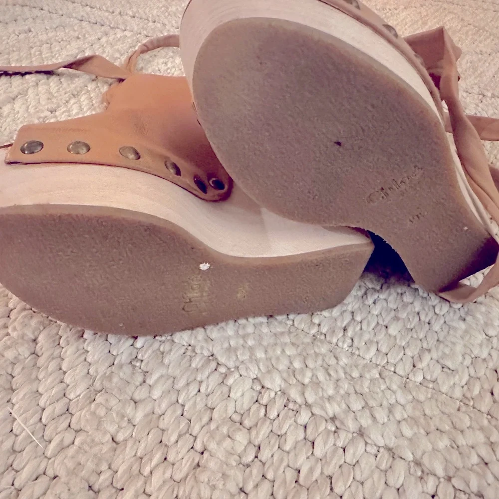 Chloe Tan Leather Ankle-Tie Platform Wedges